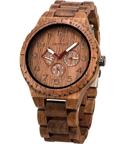 Amazon.com: BEWELL ZS-W086B Mens Wooden Watch Analog Quartz