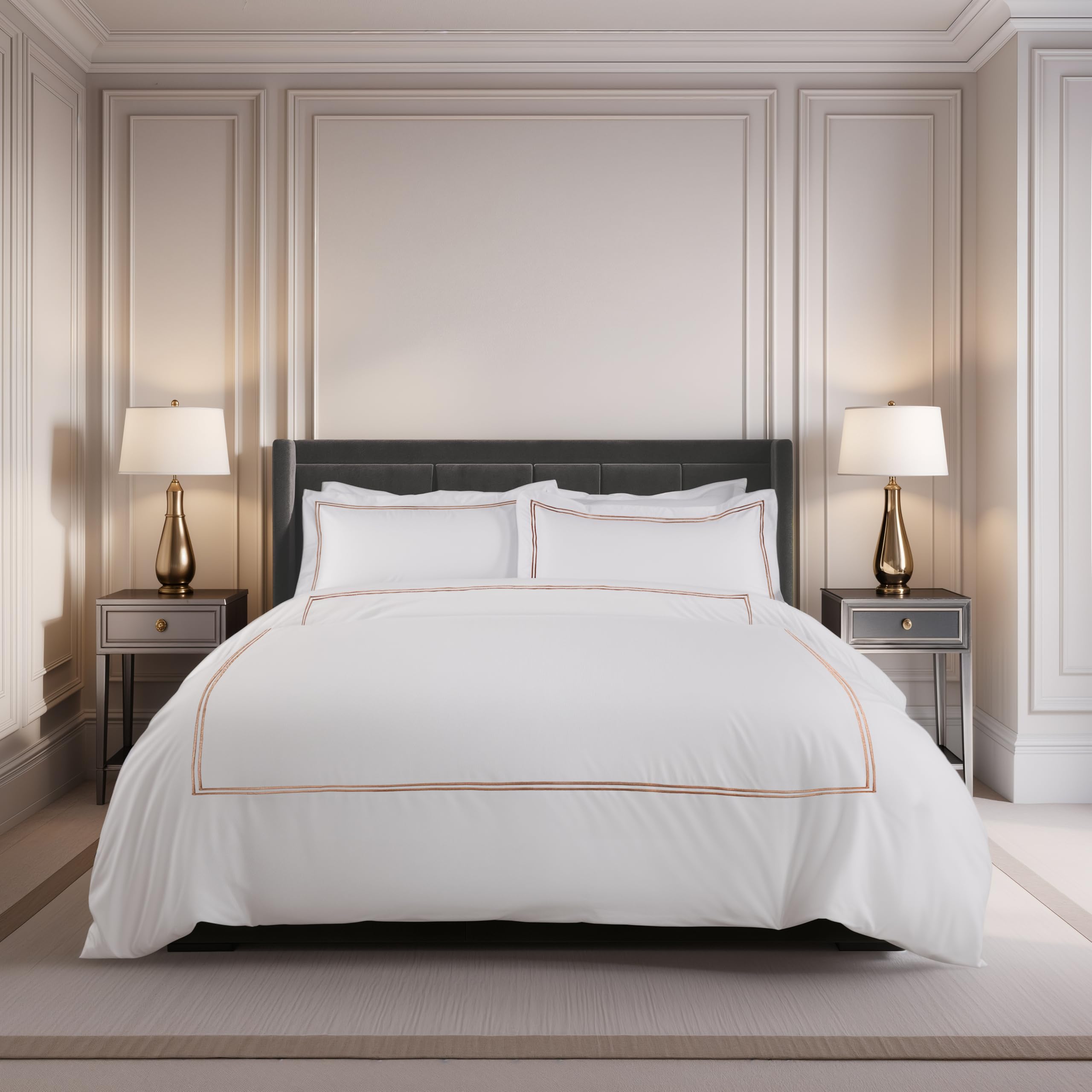 Emma Barclay Mayfair - Embroidered Duvet Set with Oxford Pillowcase in Taupe - Double Bed