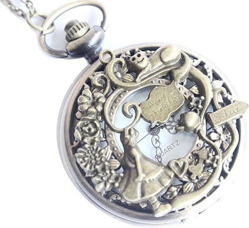 Amazon 古代真鍮不思議の国のアリス懐中時計ペンダントネックレスwithチャームチェーンジュエリー ネックレス ペンダント 通販