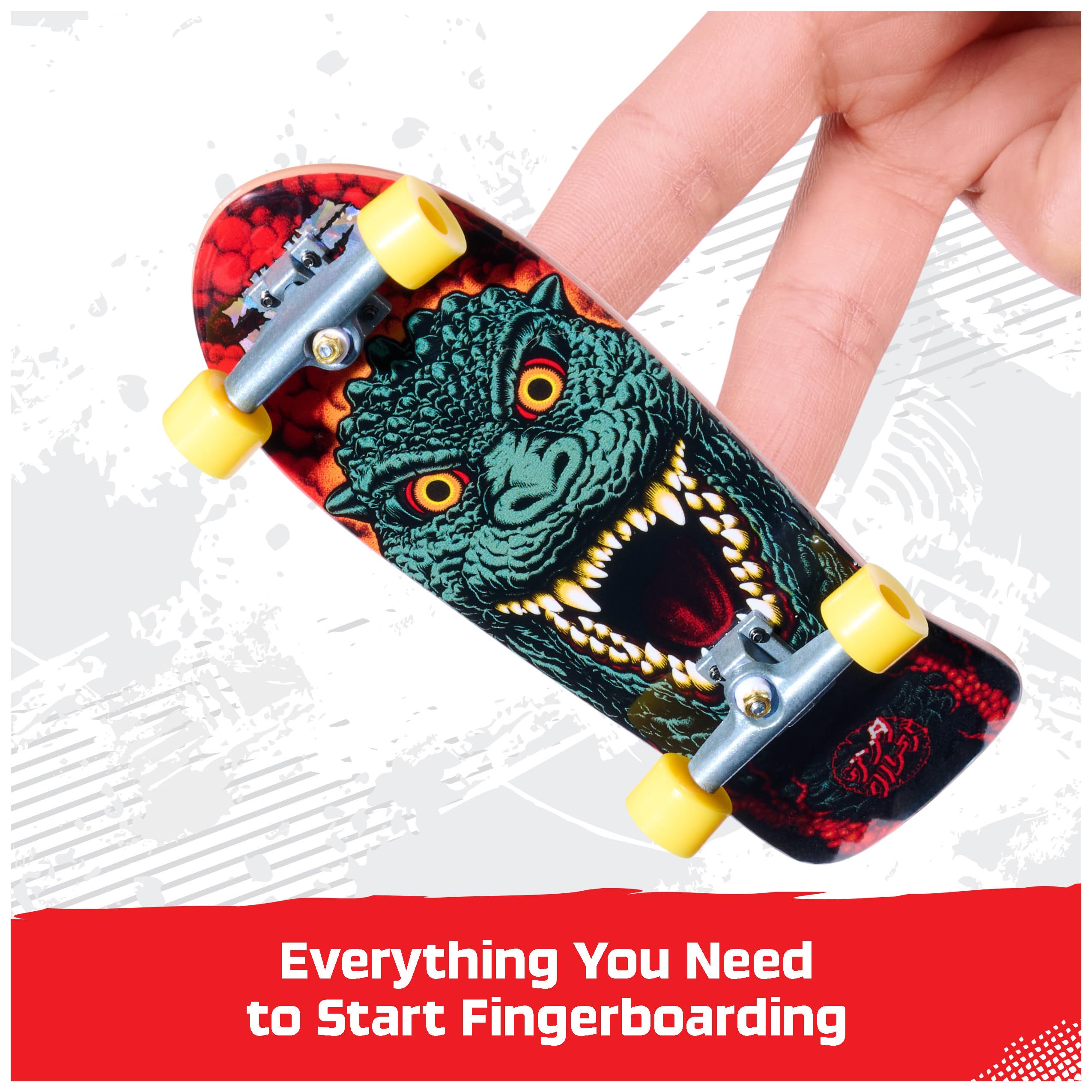 TECH DECK Godzilla Sk8shop Fingerboard Bonus Pack, Collectible and Customizable Mini Skateboards, Kids Toys for Ages 6 and up
