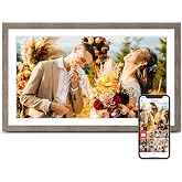 Digital Picture Frame, Frameo 15.6'' Digital Photo Frame WiFi Large Display | 1920*1080 IPS FHD Touchscreen, 32GB, Wall-Mountable, Share Video Picture, Electronic Photo Frame Slideshow, Mom Gift, Greige