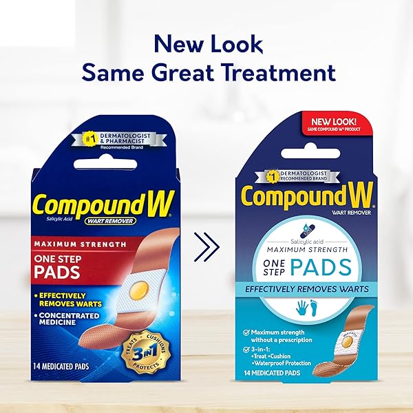 COMPOUND W WART REMOVER MAXIMUM STRENGTH ONE STEP PADS, 14 MEDICATED PADS