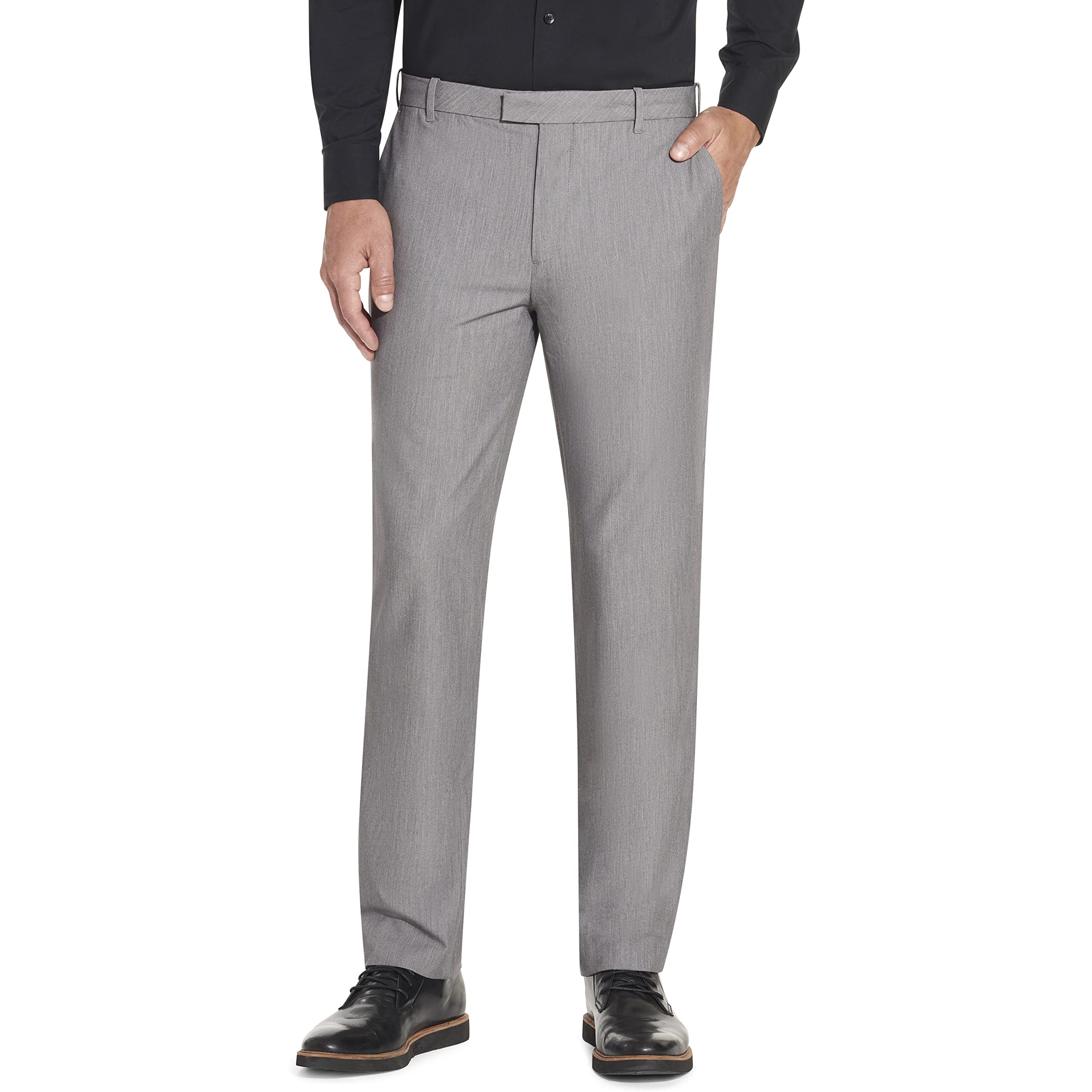 Van Heusen Men’s Flex Straight Fit Flat Front Pant, Silver Grey, 40W x 34L