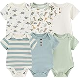 Ruliby Baby Bodysuit 6 Pack Soft Mixed Ribbed Short Sleeve Romper Infant Boy Girl Clothes Set