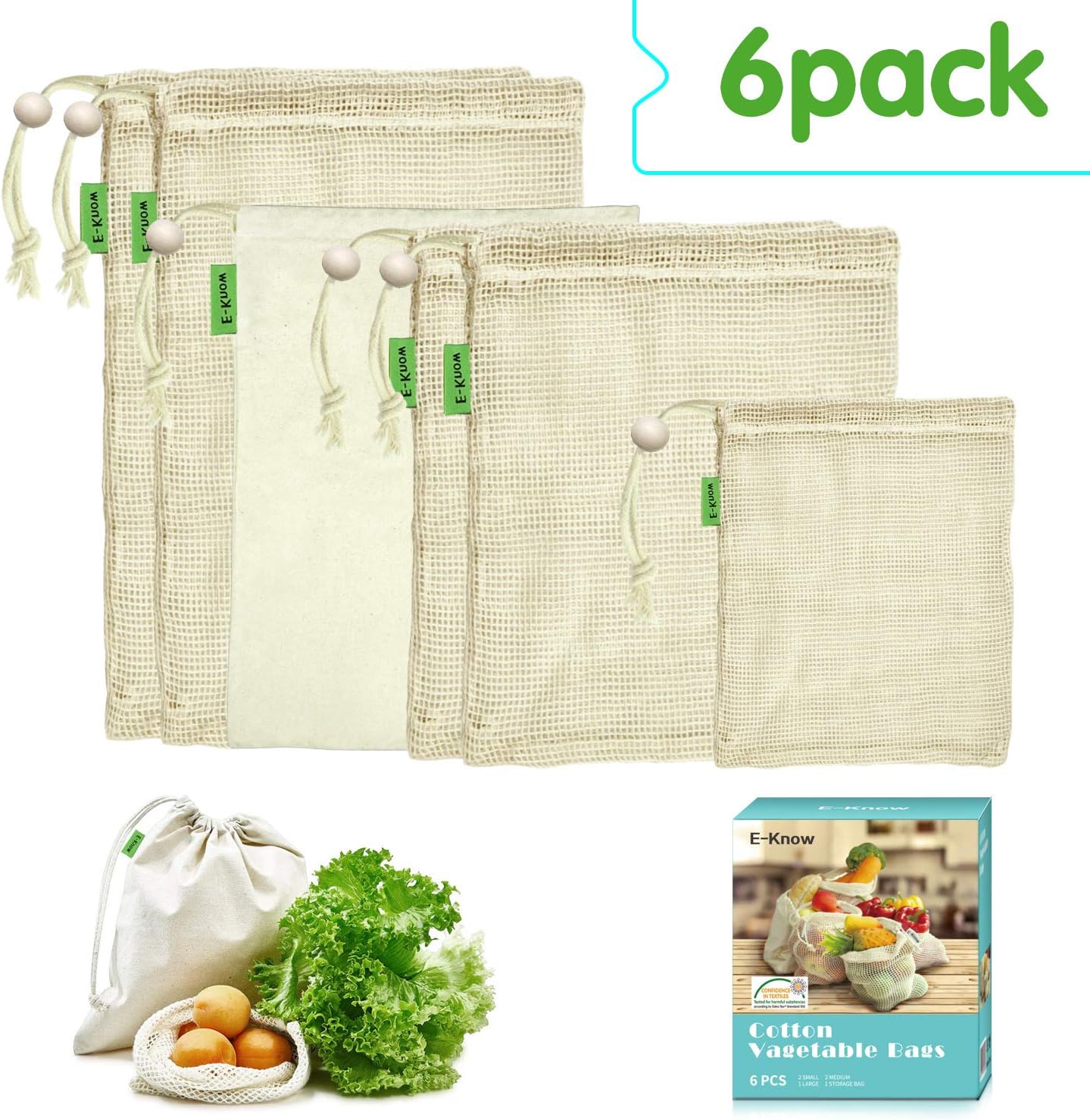 Reusable Produce Bags, Produce Bag Natural Mesh Cotton Easy