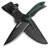 Mossy Oak 9.5" Fixed Blade Hunting Knife with Sheath, 14C28N Full Tang, G10 Handle Outdoor Knife for Survival, Camping, Hiking(Green)
