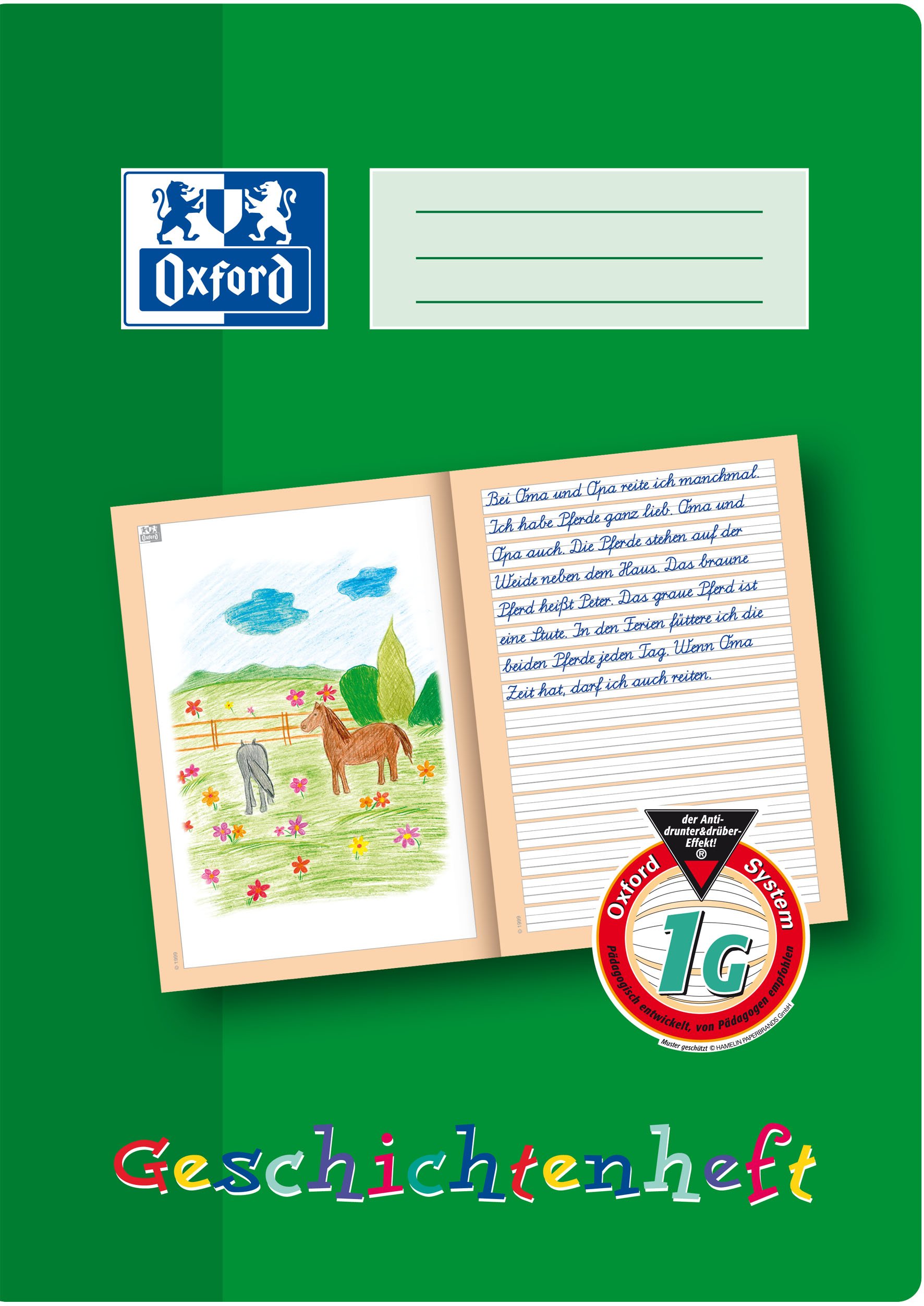 Oxford 100050091 Story Pad / A4 / Line Style 1G Class 1 Learning System / 16 Sheets / 90 g/m² Optic Paper/Pack of 10 / Green