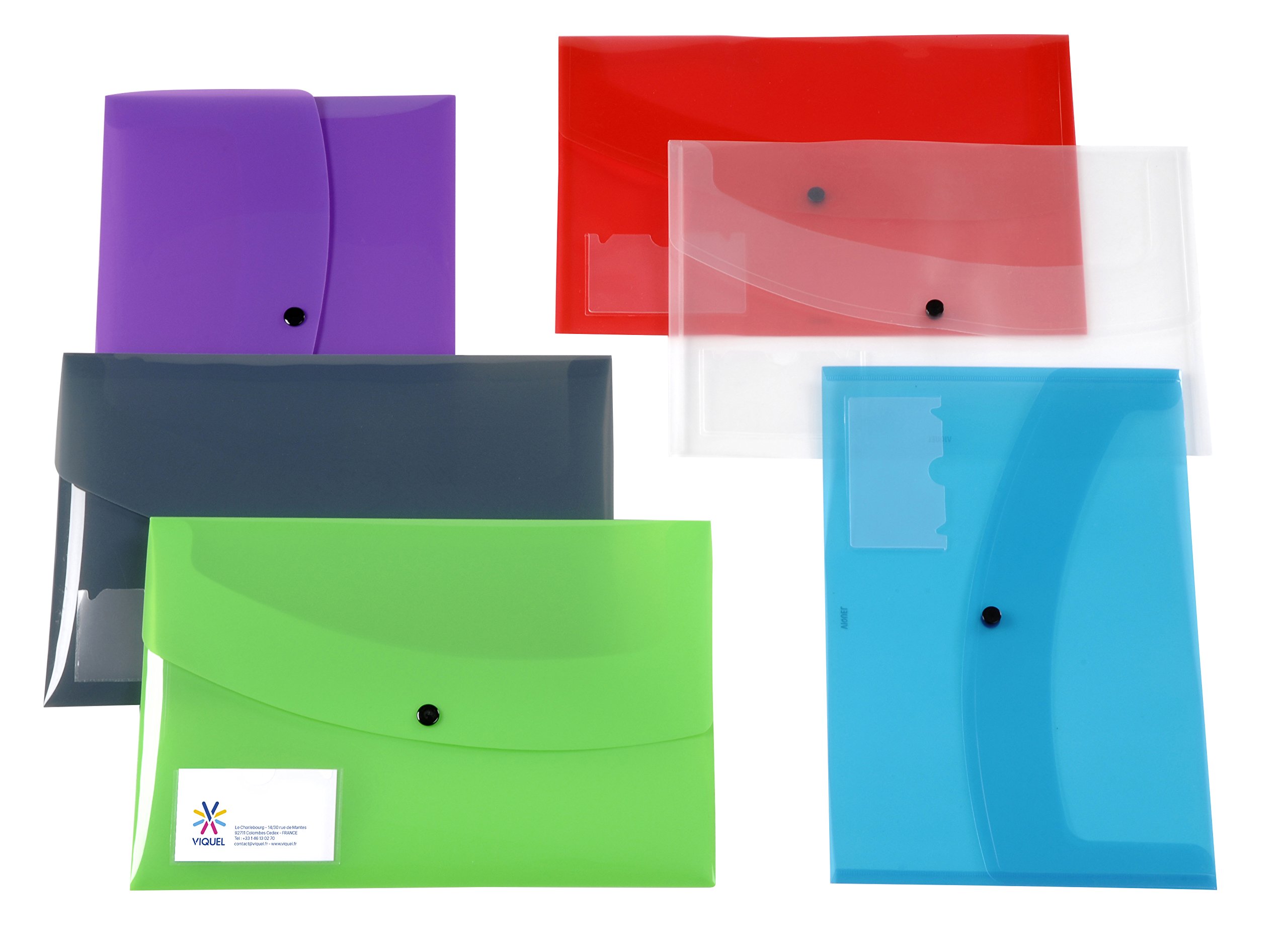 Viquel 097787-49 Custom Plastic Snap Closure Envelopes with Label Holder A4 Pack of 25 with