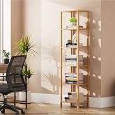 TUTOTAK Bookshelf, 6-Tier Tall Narrow Book Shelf for Small Space | 10.7 x 14.5 x 65.3 Inches Skinny Display Shelf with Storage for Living Room, Office, Study, Entryway, Natural BS01BN006