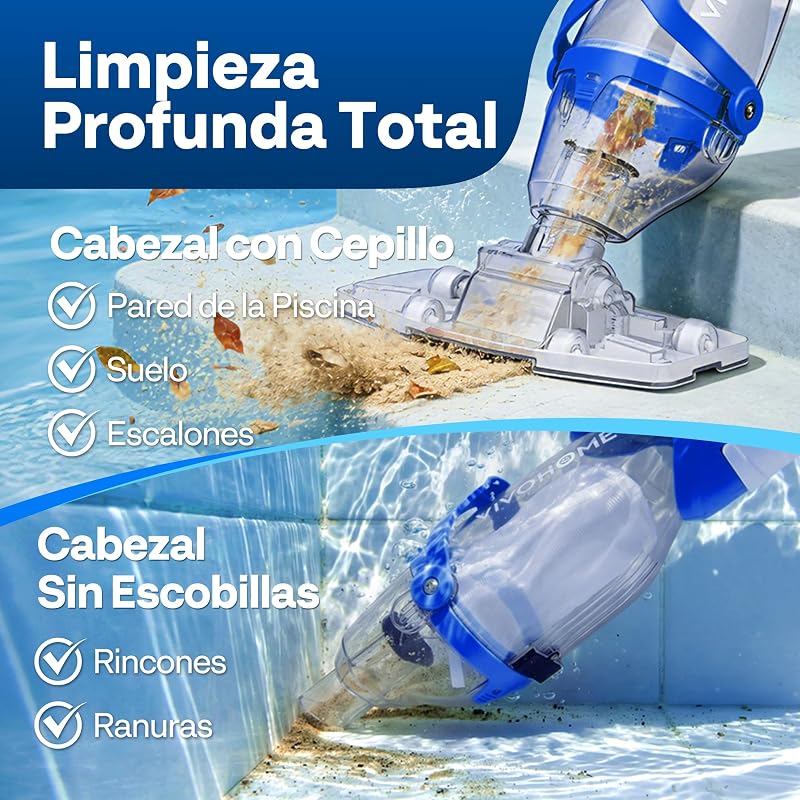 Limpiador Portátil para Piscina con Pértigas Telescópicas 250cm