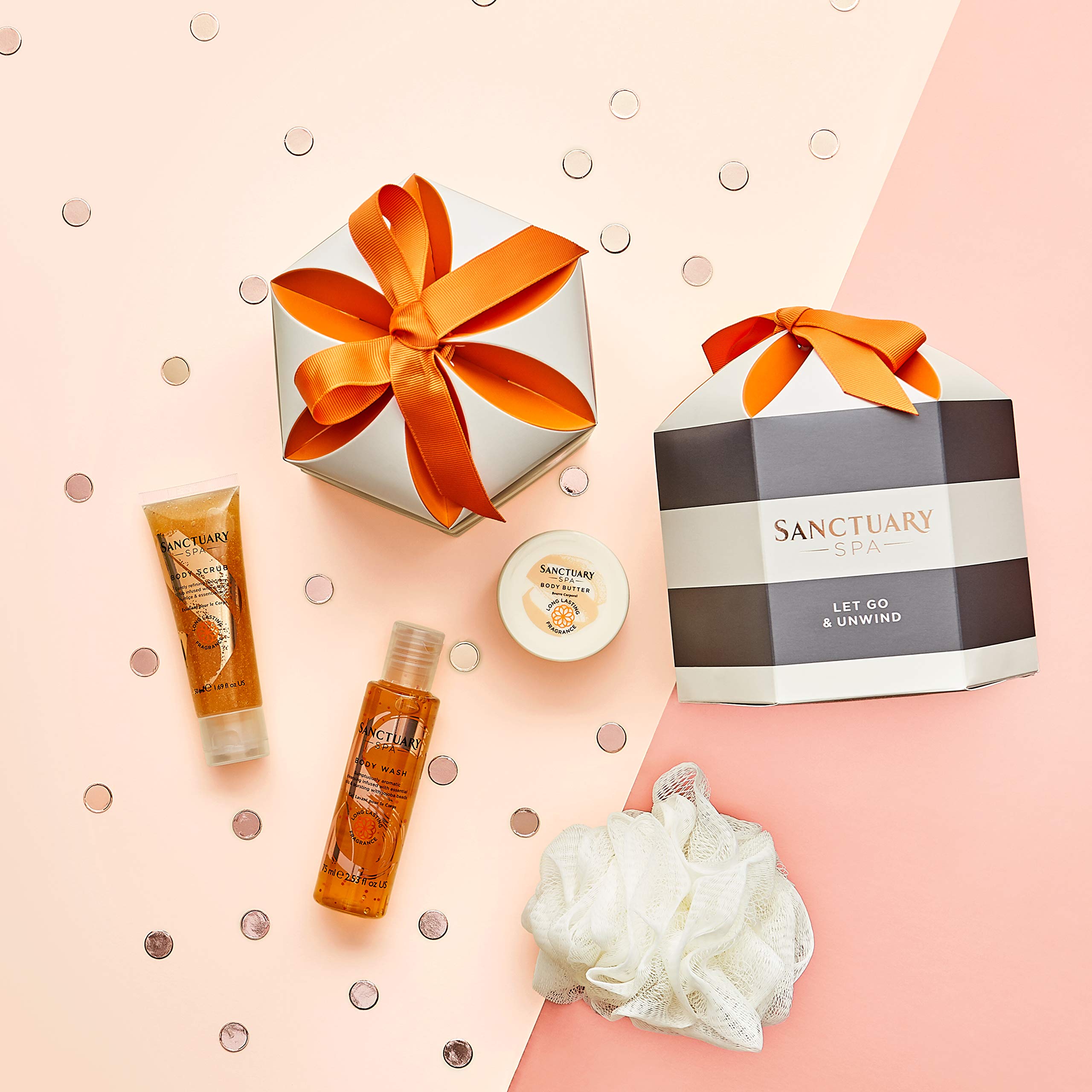 Sanctuary Spa Gift Set, Let Go and Unwind Gift Box with Shower Gel, Body Scrub and Body Butter