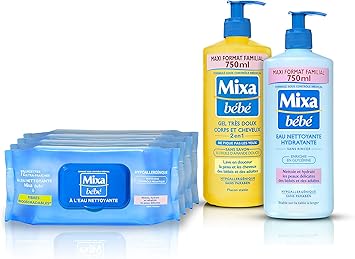 Pack Toilette De Mixa Bebe Un Gel Corps Et Cheveux Une Eau Nettoyante Et Des Lingettes A L Eau Nettoyante 4 Packs De 72 Lingettes Amazon Fr Hygiasne Et Soins Du Corps