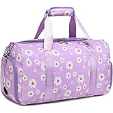 Duffle Bag for Girls, Purple Daisy Dance Sports Gym Ballet Bag with Wet & Shoe Compartments, Overnight Sleepover Weekender Carry On Travel Bag with Trolley Sleeve for Girls Women
