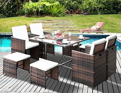 Amazon.com: Leisure Zone Outdoor Rattan Wicker Patio Dining Table ...