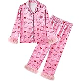 Nidoul Girls Pajamas Silk Pajamas for Toddler Kids Long Sleeve Button Down 2 Piece Satin Pjs Set Cute Jammies Sleepwear 3-10Y