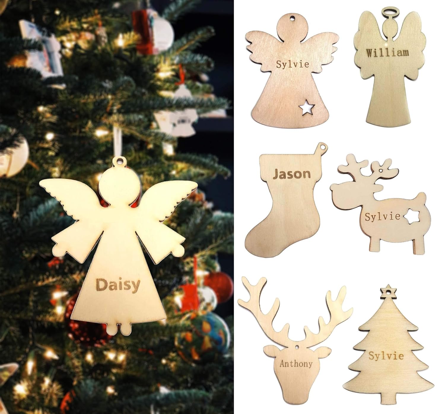 Amazon Com Custom Name Rustic Christmas Tree Wood Hanging Decor 5