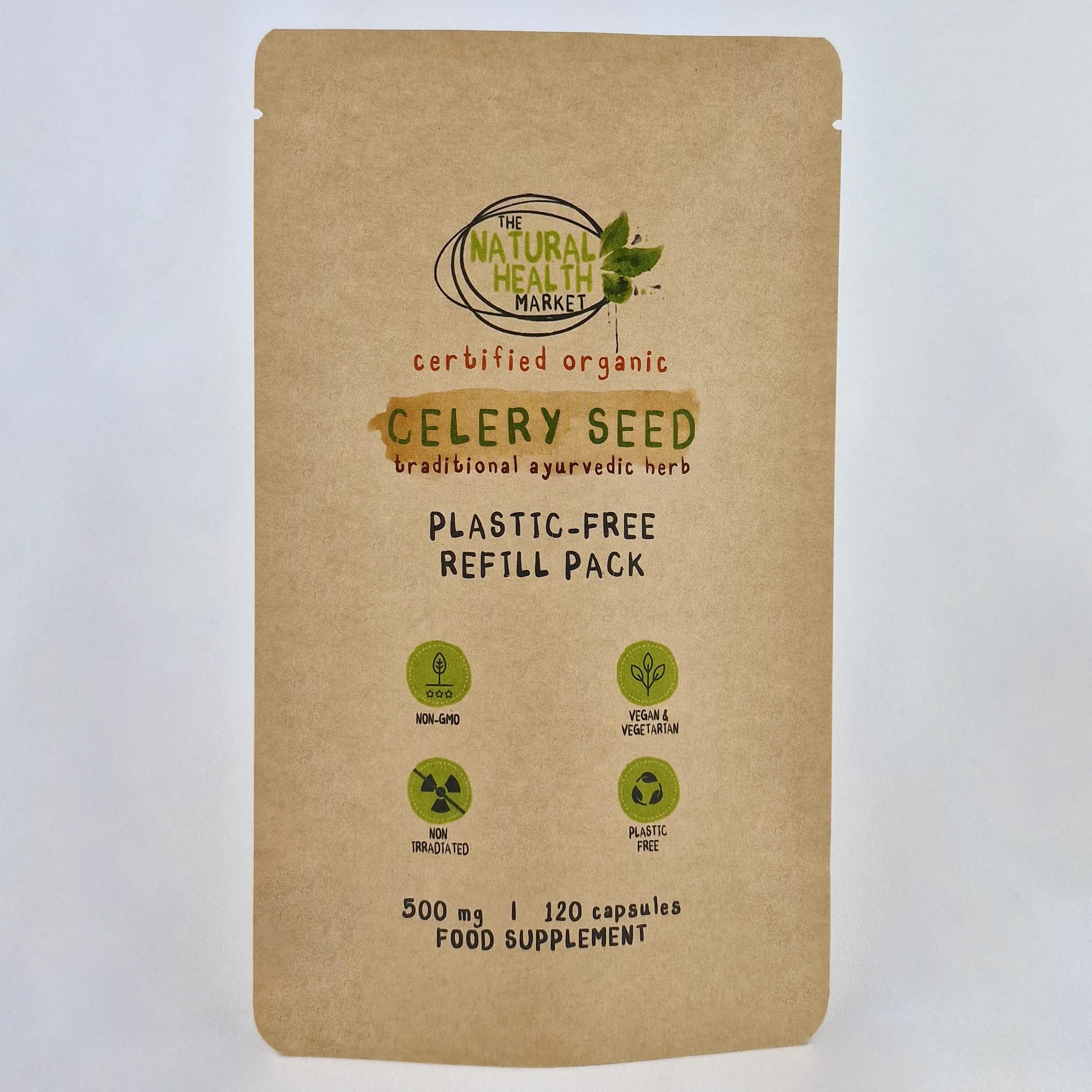 Organic Celery Seed Capsules • 500mg Capsules • by The Natural Health Market (120 Capsule Pouch)