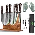 FULLHI Chef/Butcher Fish Knife Set, High Carbon Steel Hand Forged With Sheath For Kitchen, Camping, BBQ,13pcs with Magnetic Holder