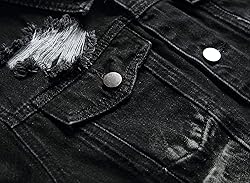 LAMKUKU Mens Denim Jacket Ripped Slim Jean Jacket