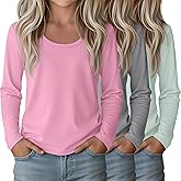 LessonZoo 3 Pack Girls Long Sleeve Shirts Kids Cotton Scoop Neck Casual Tops Loose Soft Layering Basic Tees 5-14 Years Teens