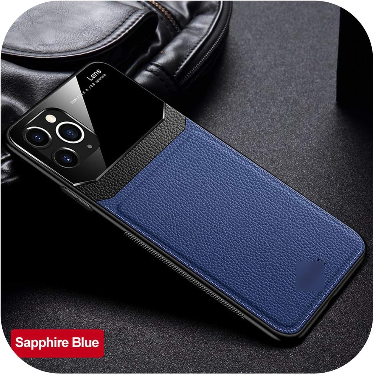 Shockproof Case for iPhone 11 Pro Max PU Leather Mirror Tempered Glass Phone Back Cover for iPhone 7 8 Plus 6S XR XS Max -Blue-for iPhone11 Pro Max
