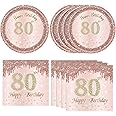 KHAIVI 40PCS 80th Birthday Decorations for Women Rose Gold Birthday Disposable Tableware Include 80th birthday plates and napkins for women 80 Year Old Birthday Vintage 1943 Birthday Decorations