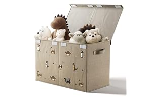 HB DESIGN CO. Collapsible Toy Storage Box with Handles, Removable Divider & Detachable Lid - Dinosaur Print Kids Toy Box for Boys & Girls - Storage for Toys Living Room, Bedroom & Playroom - Large Bin for Toys