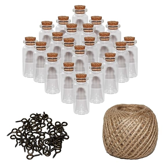 Glasfläschchen mit Korken (60 Stück)-10ml Mini Glasflaschen (5cm x 2cm) - Fläschchen mit Korkenverschluss, 60 Stück Ösenschra