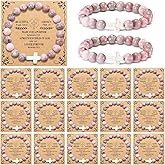 Misdary 16 Pcs Cross Beaded Bracelet Bulk with Bible Card Christian Bracelets for Women Faith Religious Gifts Natural Stone