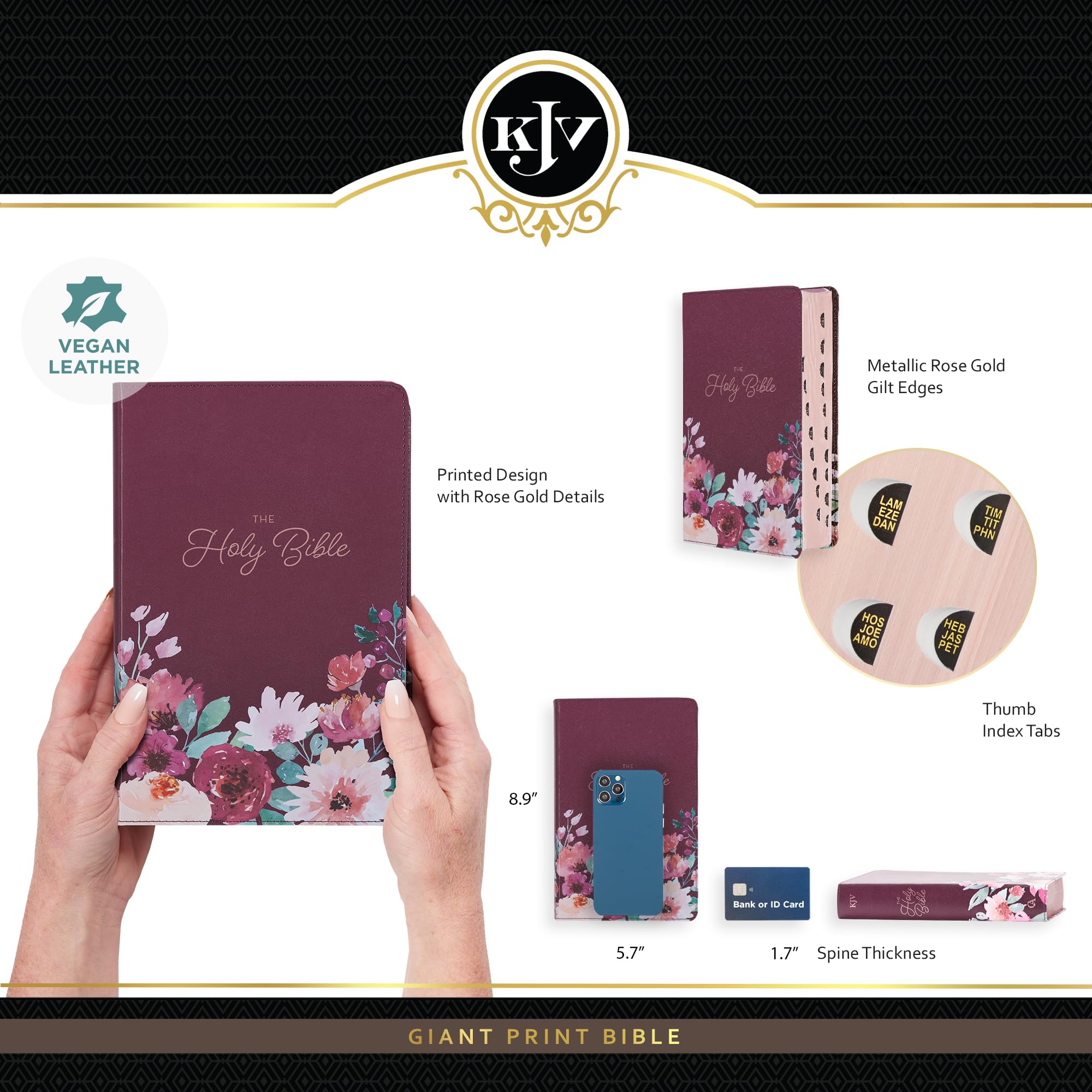 KJV Holy Bible, Giant Print Standard Size Faux Leather Red Letter Edition - Thumb Index & Ribbon Marker, King James Version, Printed Purple Floral (KJV Standard GP Editions) KJV Holy Bible, Giant Print Standard Size Faux Leather Red Letter Edition - Thumb Index & Ribbon Marker, King James Version, Printed Purple Floral (KJV Standard GP Editions) Imitation Leather