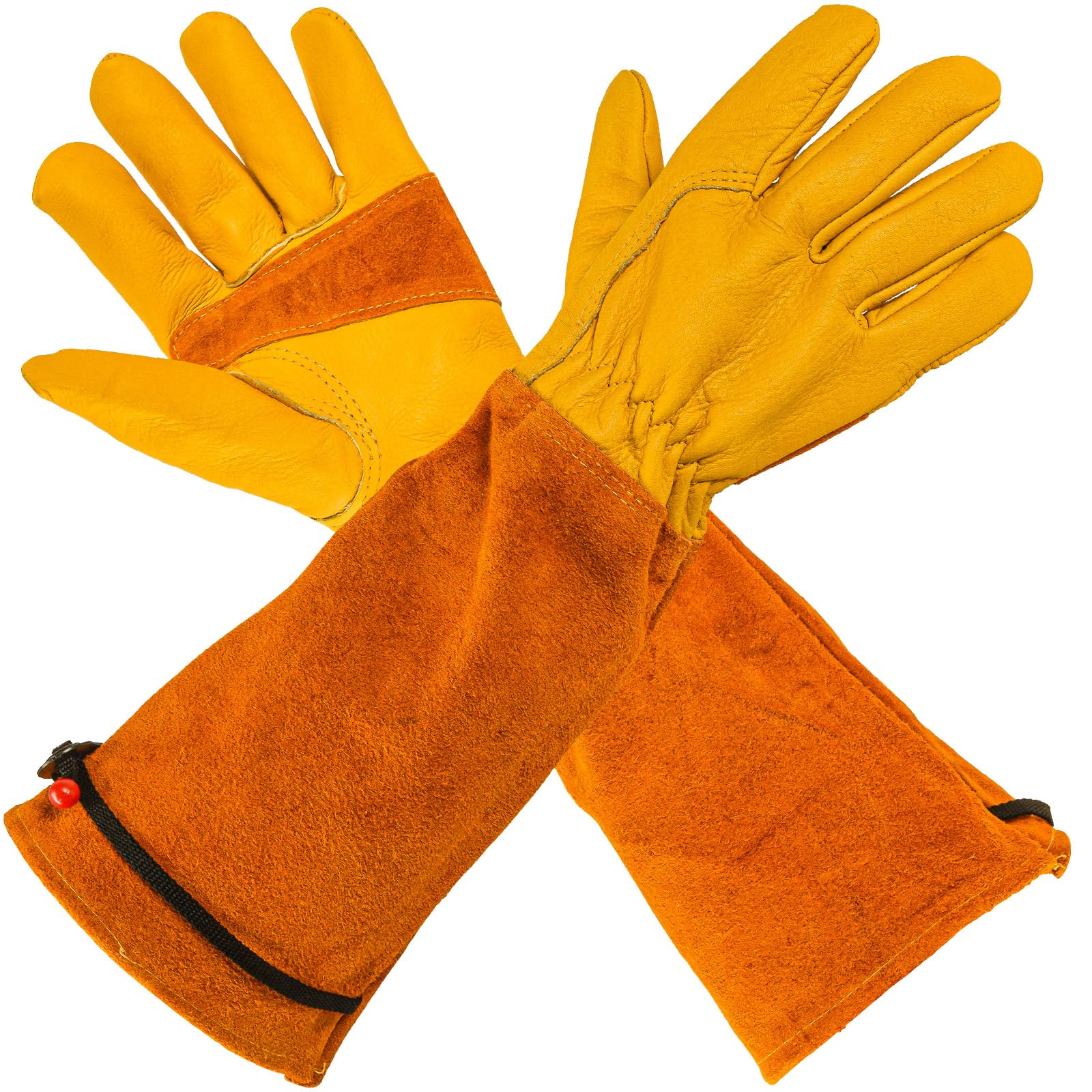 JOYCEMALL Long Leather Gardening Gloves for Women/Men, Rose/Blackberry Pruning Thorn Proof Thick Palm Cowhide Leather Gloves with Forearm Protection for Yard & Outdoor Work - Yellow - M