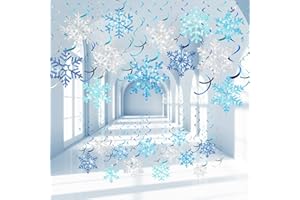 Sumind 30 Pcs Winter Party Wonderland Decorations Snowflake Hanging Swirls Ceiling Decor Winter Baby Shower Streamers Christmas Hanging Decor Holiday Birthday Wedding Party Supplies(Blue, Silver)