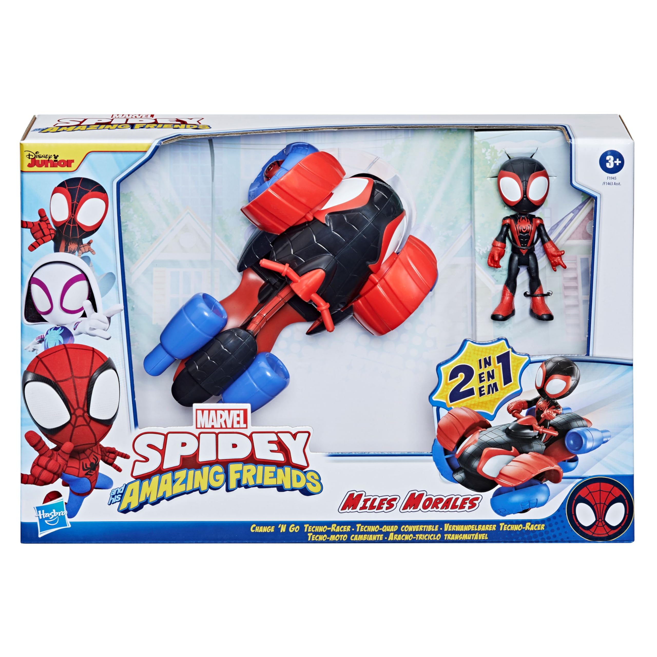 SPIDEY AND HIS AMAZING FRIENDS Marvel Change 'N Go Techno-Racer and 10-cm Miles Morales: Spider-Man Action Figure, Ages 3 and Up
