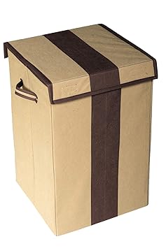HomeStrap Foldable Laundry Bag/Bin Cum Basket with Lid (Beige & Brown)