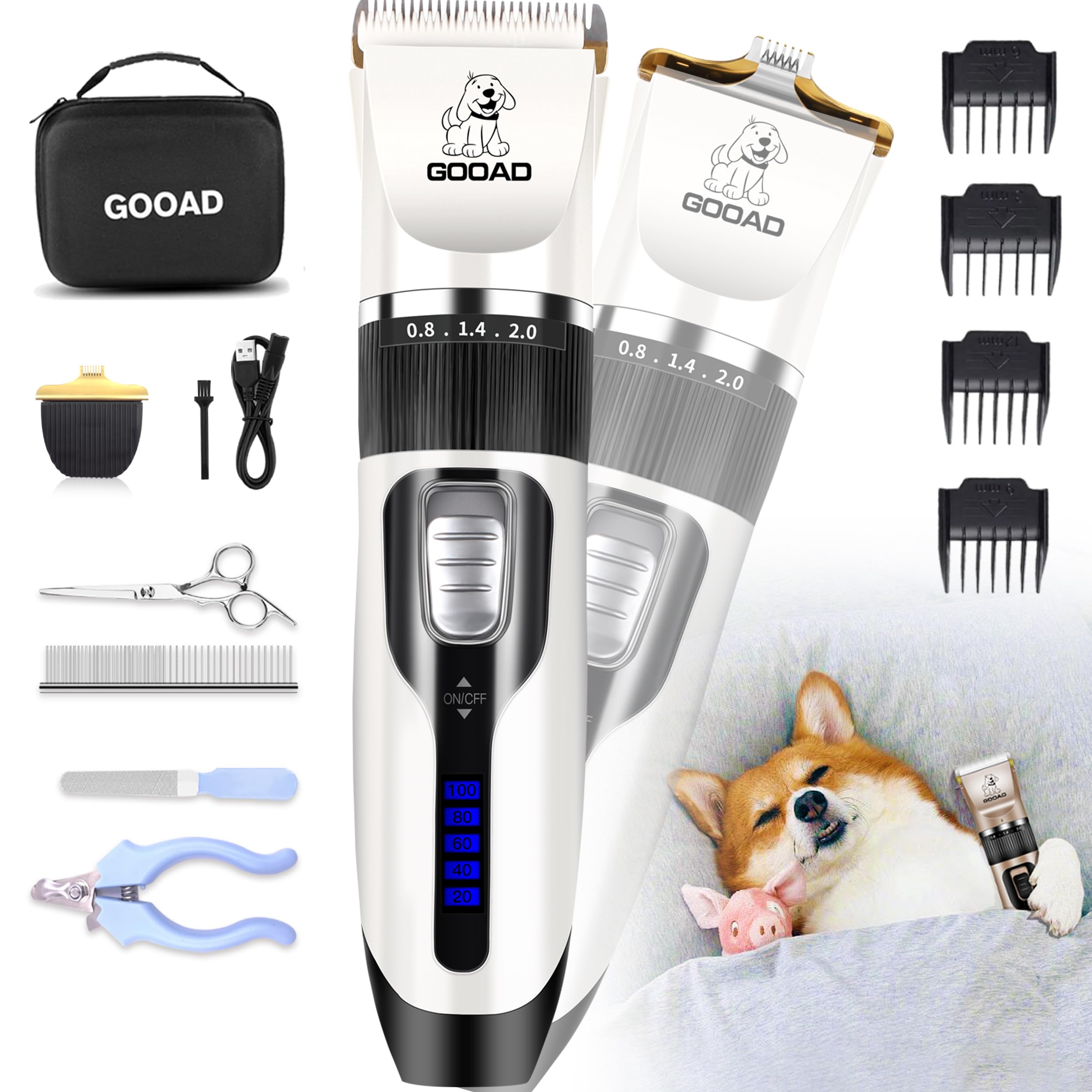 Gooad Dog Clippers Grooming Kit and Paw Trimmer,Cordless,Low Noise, Electric Quiet,Rechargeable, Dog Trimmer Grooming, Pet Hair Clippers for Thick Coats,Shaver for Small and Large Dogs Cats Image