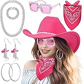 Hercicy 7 Pcs Western Costume Outfit Women Glitter Hat Sunglasses Bandana Bracelet Earring Accessory Halloween Cosplay