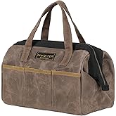 Tool Bag, 13-inch Heavy Duty 16oz Waxed Canvas Wide Mouth Water-Resistant Tool Bag, Tool Tote with Handle for Tools, Wrenches, Screwdrivers (13 X 7 X 9 inch) | Grey