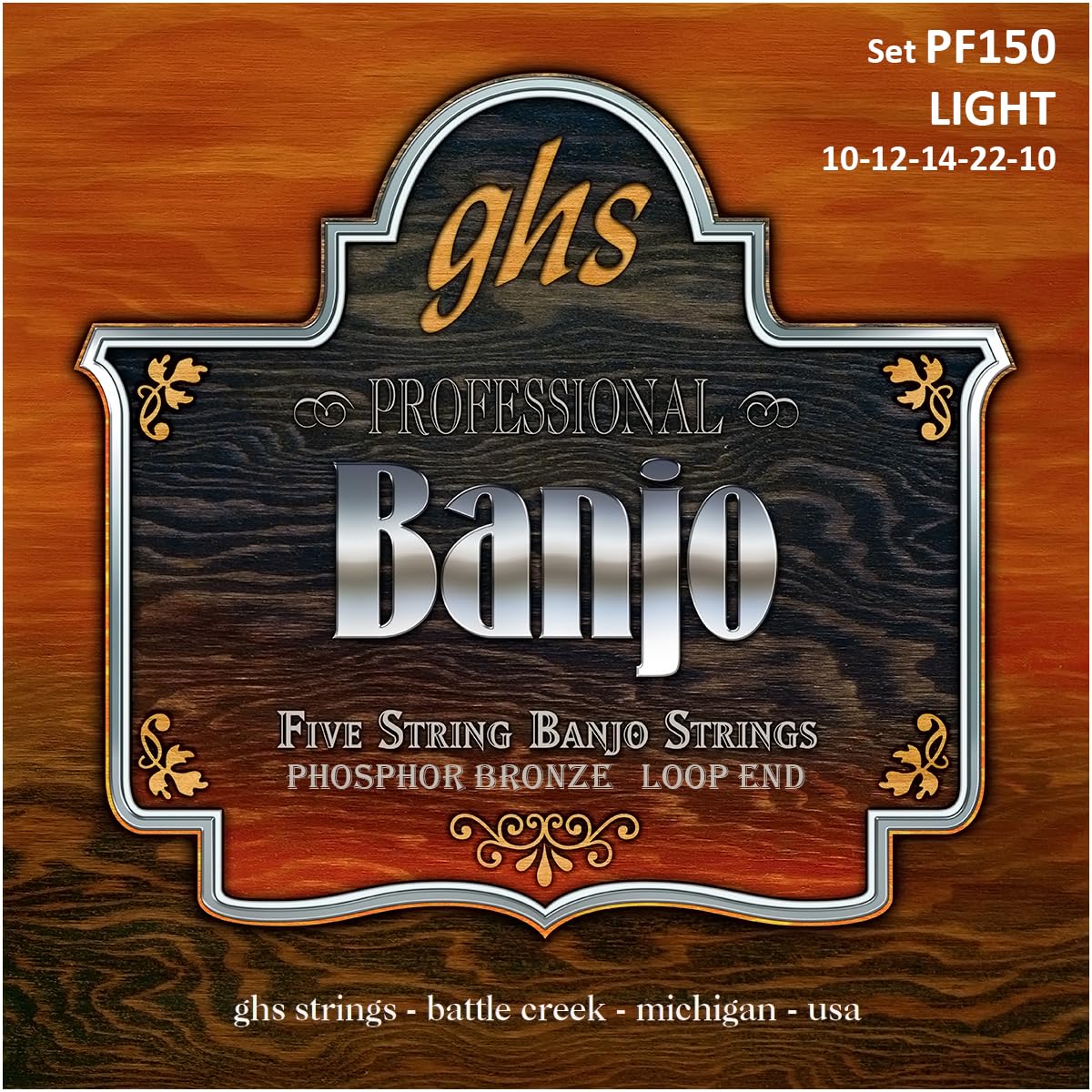 GHS PF150 10 Phosphor Bronze 5-String Banjo Set,silver