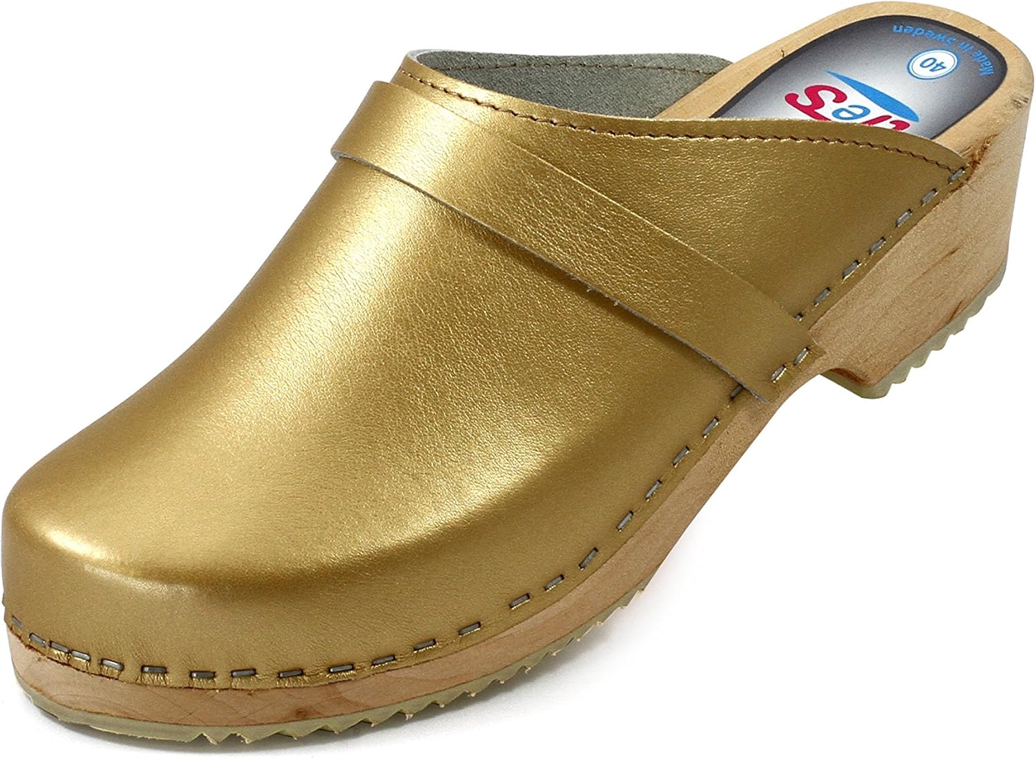 gold clogs metallic