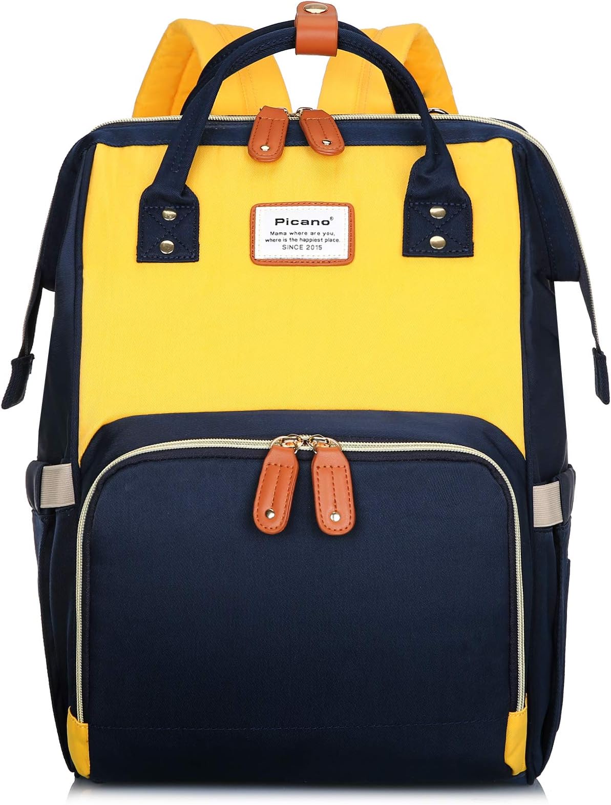 Baby Changing Bag for Mom, Multifunction Maternity Nappy Bag Waterproof Travel Diaper Rucksack Large Backpack with Insulated Pocket (Yellow & Blue)