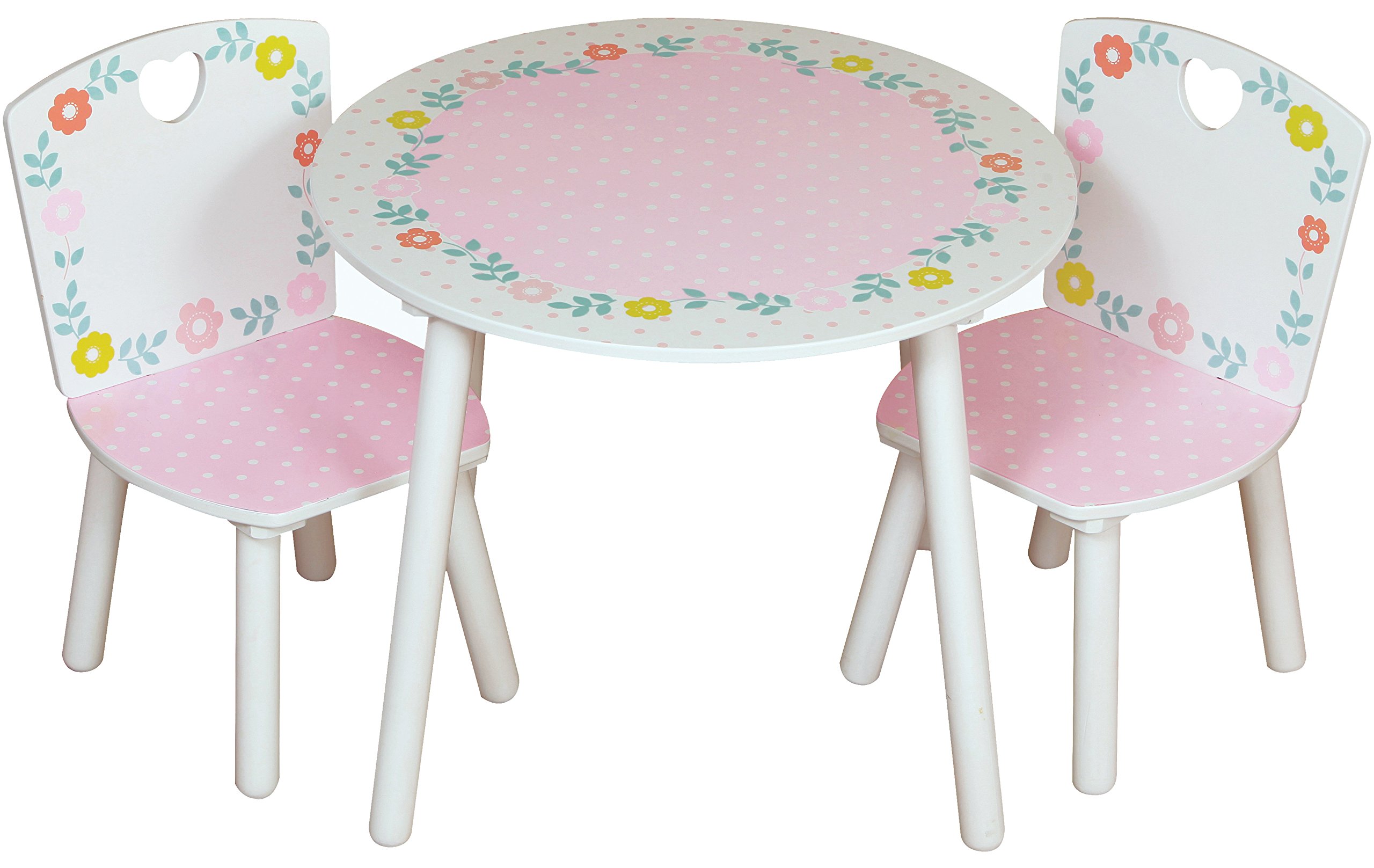 Country Cottage Kidsaw Table and Two Chair Set for Kids, White/Multi Colour, Wood, H 45 x W 50, Playroom, Bedroom, Age 2 to 6 Years