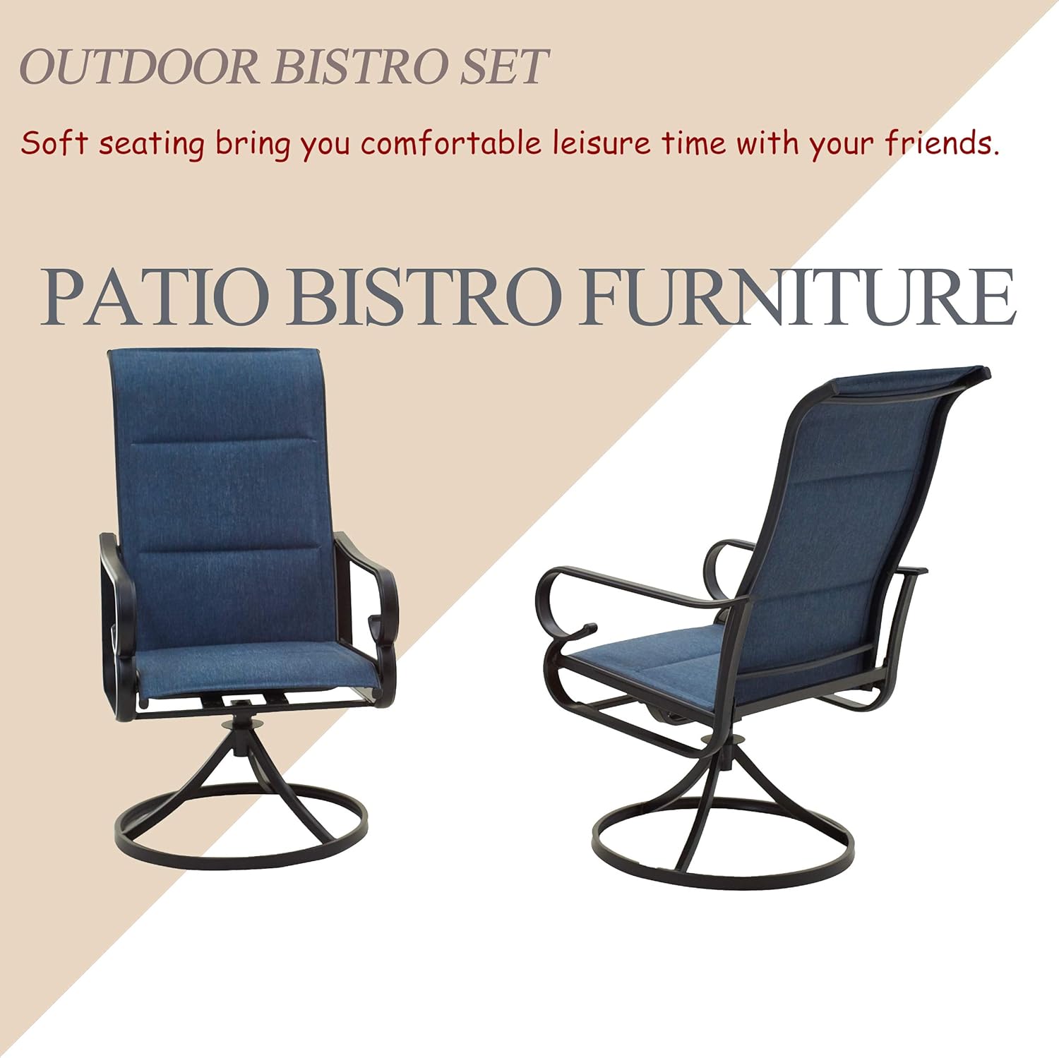 LOKATSE HOME 2 Pieces Outdoor Bistro Furniture Patio Dining Set Metal Swivel Single Chairs, Blue : Garden & Outdoor