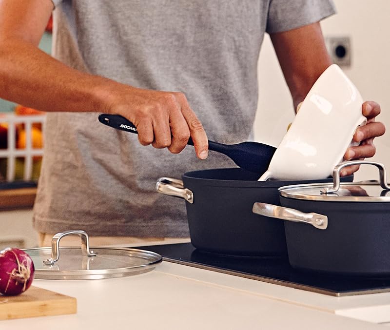 Espátula de silicone plana, retangular e flexível arcos 280 mm para virar, misturar e descolar alimentos na cozinha, língua de silicone profissional, preta