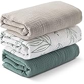 Muslin Swaddle Blankets for Newborn, 3 Pack Breathable Soft Receiving Blanket, Large 38 x 40 inches Swaddle Wrap Burping Clothes, Essentials Infant Shower Items, Toddler Gift (Bright Colors)