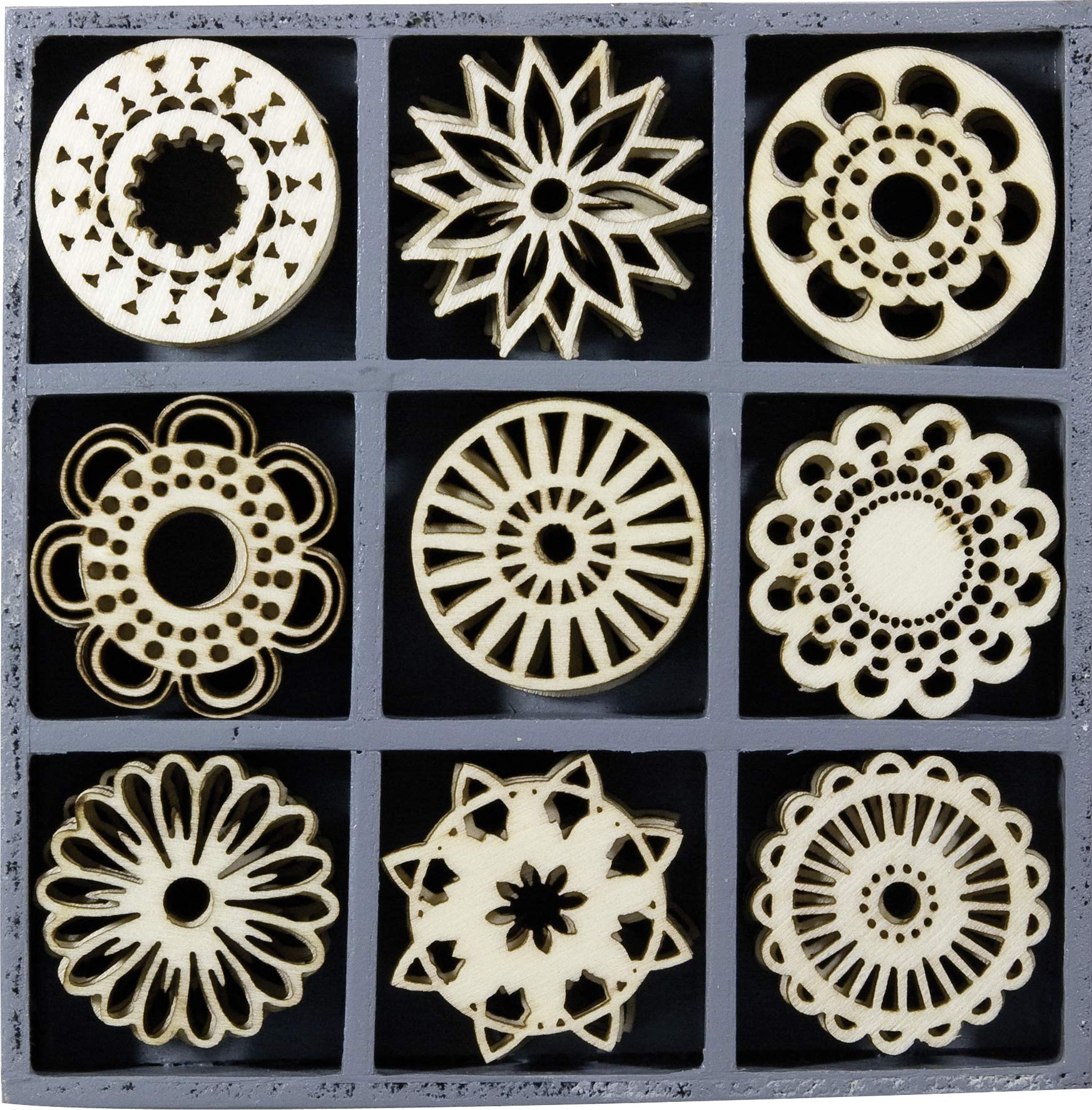 cArt-Us 10.5 x 10.5 cm Wooden Box with Fantasy Circle Ornaments, Natural