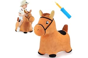 iPlay, iLearn Bouncy Pals Brown Hopping Horse, Toddler Plush Animal Hopper Toy, Kids Inflatable Ride on Bouncer W/Pump, Indoor Outdoor Jumper, Birthday Gifts for 18 24 Months 2 3 Year Old Boys Girls