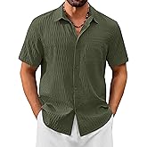 Cotrasen Men's Short Sleeve Button Down Shirts Casual Textured Shirts Summer Beach Vacation Shirt with Pocket