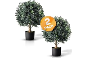 TRESIL 2 Pack Pre-Potted 25" Ball Shaped Boxwood Topiary- 16" Diameter - Plastic Pot