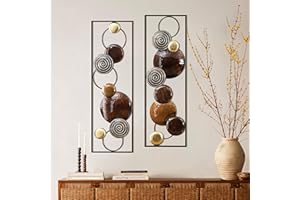LUXENHÖME LuxenHome Metal Wall Art, 2 Pieces Abstract Wall Décor Brown Metal Wall Decor, 36" x 12" Minimalist Wall Sculptures Decor for Home, Living Room, Bedroom, Dining Room