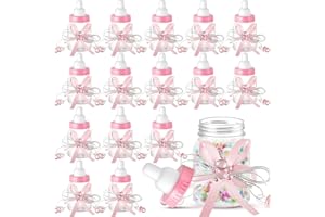Nuenen 48 Pcs Baby Shower Milk Bottles with Ribbon Plastic Bear Candy Bottles Baby Shower Favors Gender Reveal Wedding Birthday Party Decorations(Pink)